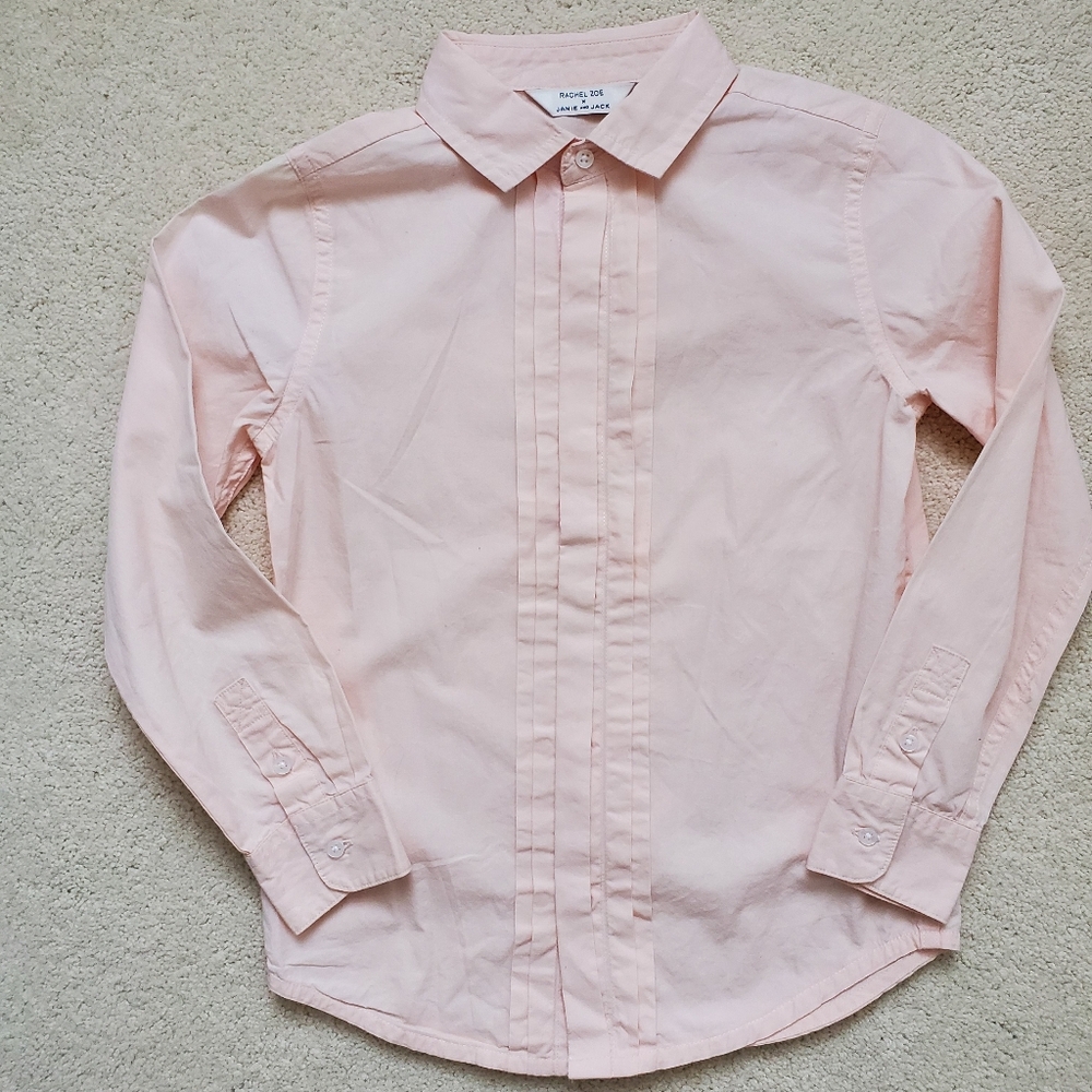 Janie and Jack Blush Pink Tuxedo Style Pleated Button-up Shirt sz6